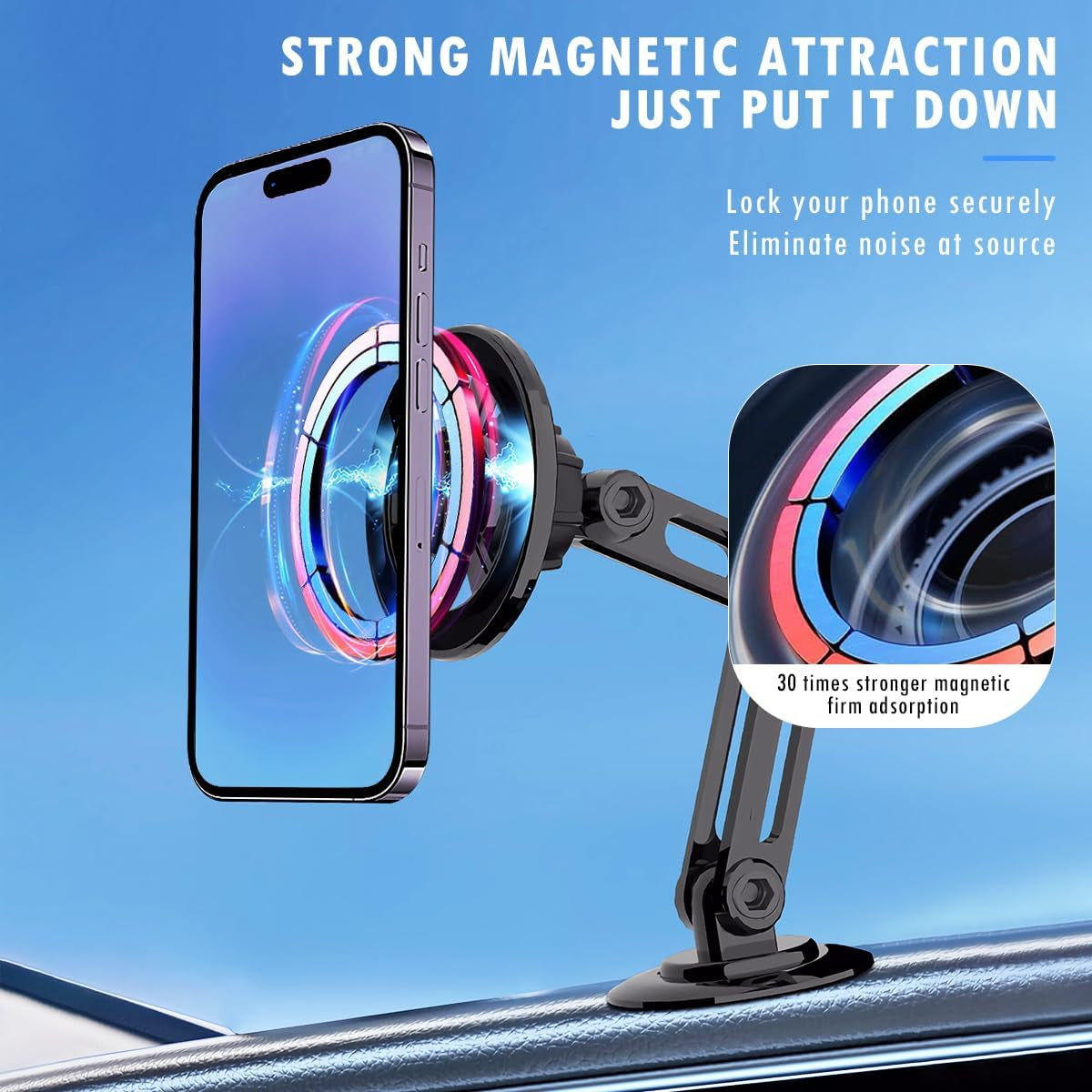 Universal 360° Pro Magnetic Car Phone Holder (2025) – Super Strong Suction & Adjustable Phone Mount for All Mobile Phones, Hands-Free Viewing with Metal Ring, No Signal Interference