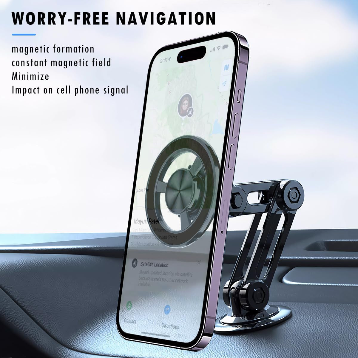 Universal 360° Pro Magnetic Car Phone Holder (2025) – Super Strong Suction & Adjustable Phone Mount for All Mobile Phones, Hands-Free Viewing with Metal Ring, No Signal Interference