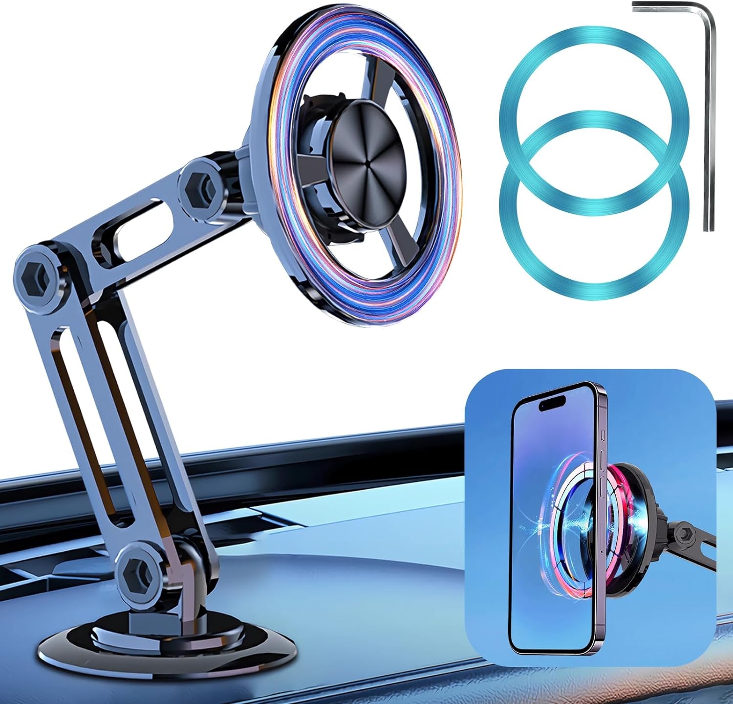 Universal 360° Pro Magnetic Car Phone Holder (2025) – Super Strong Suction & Adjustable Phone Mount for All Mobile Phones, Hands-Free Viewing with Metal Ring, No Signal Interference