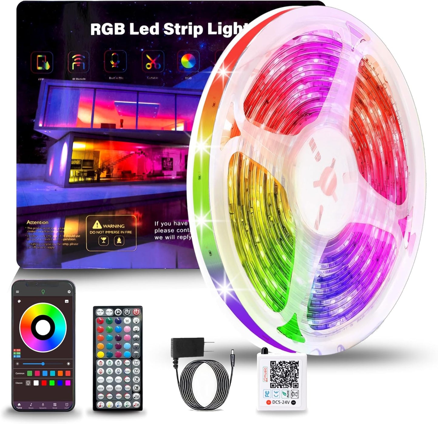 Led Lights for Bedroom 50Ft (1 Roll), Color Changing RGB Led Strip Lights with 6