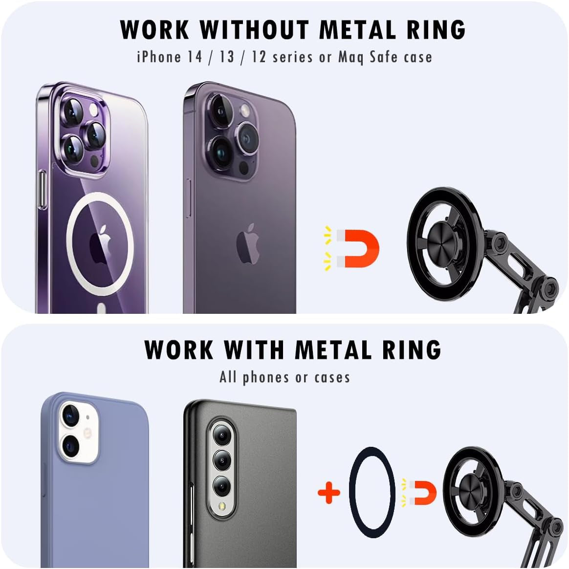 Universal 360° Pro Magnetic Car Phone Holder (2025) – Super Strong Suction & Adjustable Phone Mount for All Mobile Phones, Hands-Free Viewing with Metal Ring, No Signal Interference