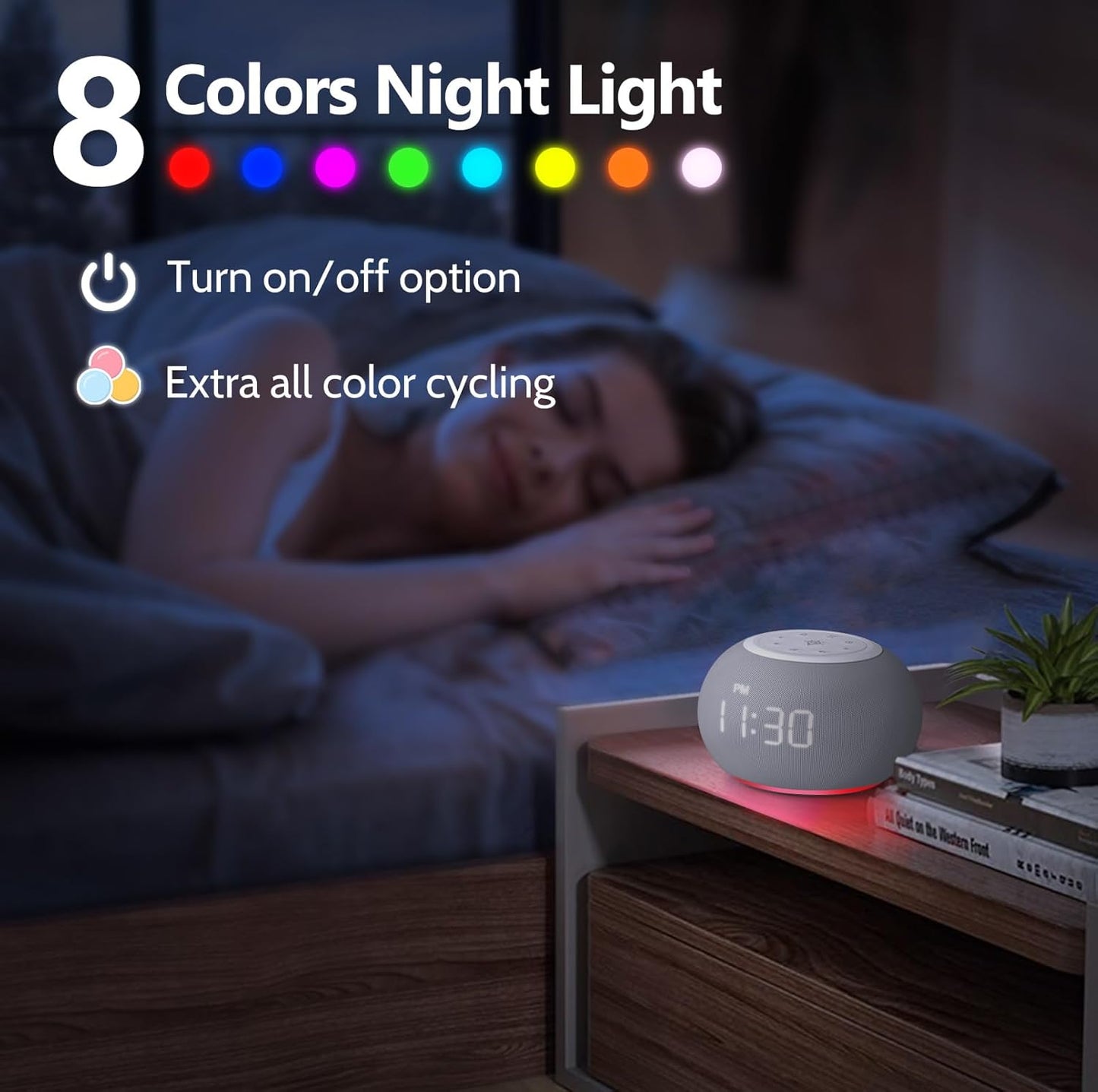 Auto-Dimmable Sound Machine Alarm Clock with Night Light, 20 Soothing Sounds, LED Digital Display, Sleep Timer, Precise Volume Control, White Noise Soother for Baby, Adults, Bedrooms