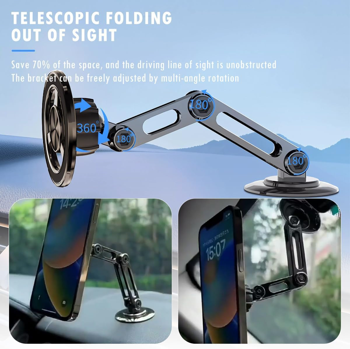 Universal 360° Pro Magnetic Car Phone Holder (2025) – Super Strong Suction & Adjustable Phone Mount for All Mobile Phones, Hands-Free Viewing with Metal Ring, No Signal Interference
